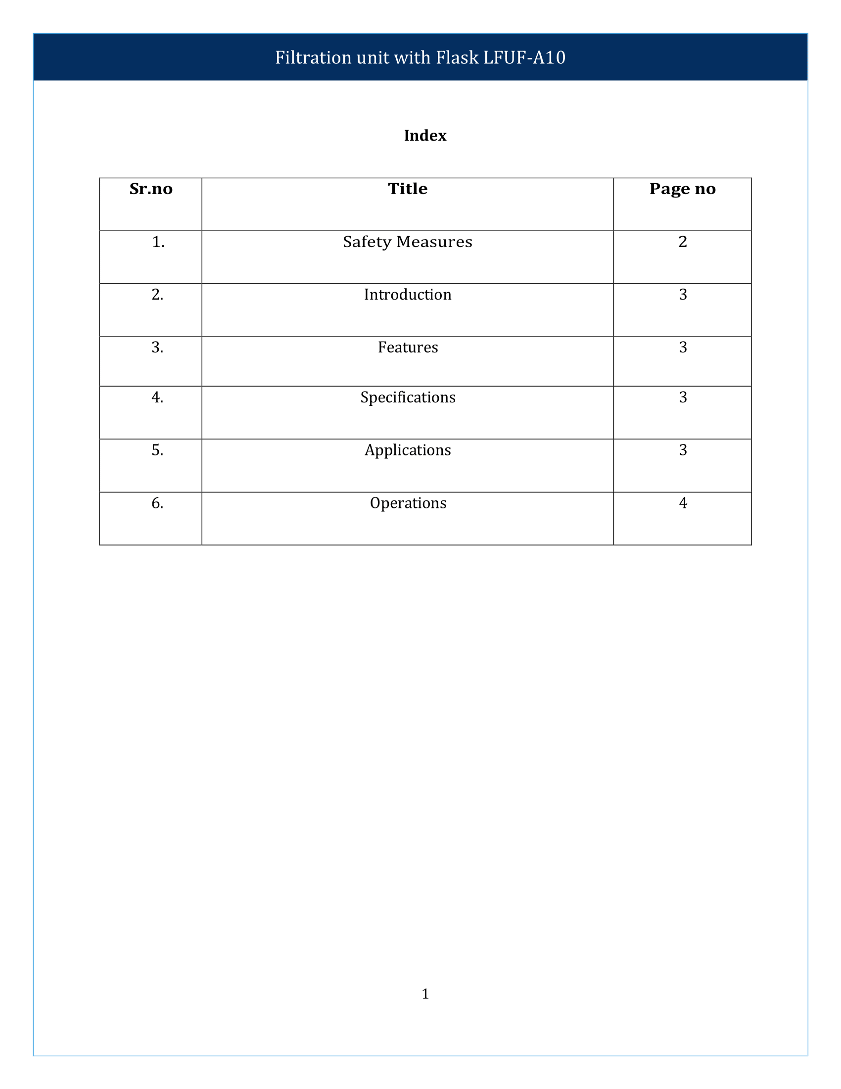 Filtration unit with Flask LFUF-A10 Manual